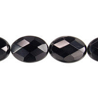 Black Quartz Glass Beads - Faceted Flat Oval - 15x20mm - 16-inch - unbranded beads for jewelry making