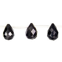 Black Quartz Glass Beads - Faceted Briolette - 10x14mm - 16-inch - unbranded beads for jewelry making
