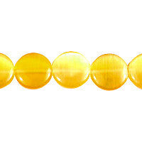 Cat's Eye Fiber Optic Glass Coin & Round Beads - Yellow - Coin - 14x14mm - 16-inch | SKU 97793 - unbranded beads for jewelry making