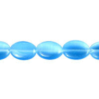 Cat's Eye Fiber Optic Glass Oval, Rice & Tube Beads - Blue - Oval - 10x14mm - 16-inch | SKU 97842 - unbranded beads for jewelry making