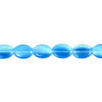 Cat's Eye Fiber Optic Glass Oval, Rice & Tube Beads - Light Sapphire Flat Oval - 8x10mm - 16-inch - unbranded beads for jewelry making