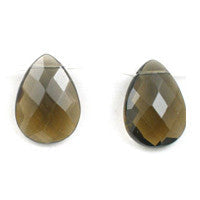 Smoky Quartz Glass Beads - Faceted Flat Briolette - 18x25mm - 8-inch - unbranded beads for jewelry making