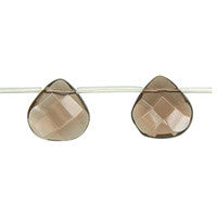 Smoky Quartz Glass Beads - Faceted Flat Heart Briolette - 15x15mm - 16-inch - unbranded beads for jewelry making