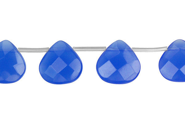Blue Quartz Glass Beads - Faceted Flat Heart Briolette - 15x15mm - 16-inch - unbranded beads for jewelry making