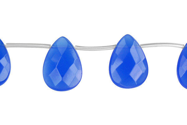 Blue Quartz Glass Beads - Faceted Flat Briolette - 13x18mm - 16-inch - unbranded beads for jewelry making