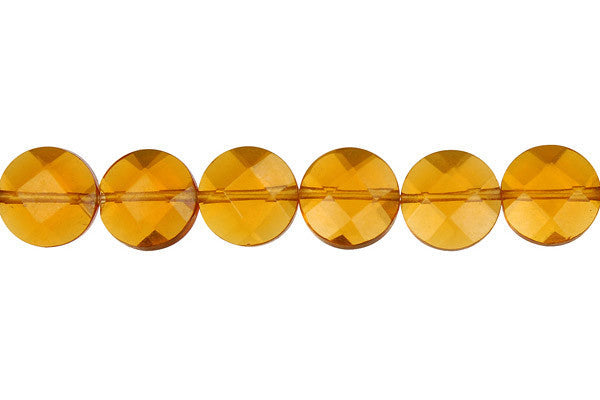 Amber Quartz Glass Beads - Faceted Coin - 10x10mm - 16-inch - unbranded beads for jewelry making