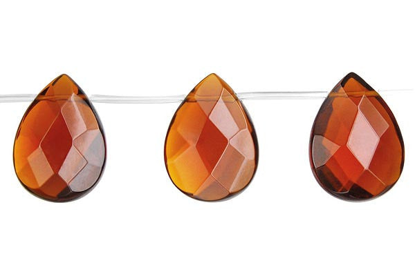 Amber Quartz Glass Beads - Faceted Flat Briolette - 18x25mm - 8-inch - unbranded beads for jewelry making