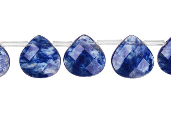 Blueberry Quartz Glass Beads - Faceted Flat Heart Briolette - 15x15mm - 16-inch - unbranded beads for jewelry making
