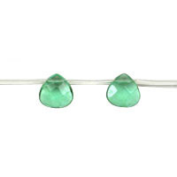 Green Quartz Glass Beads - Faceted Flat Heart Briolette - 10x10mm - 16-inch - unbranded beads for jewelry making