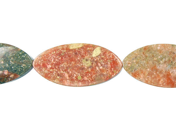 Unakite Beads - Flat Rice - 18x40mm - 16-inch - unbranded beads for jewelry making
