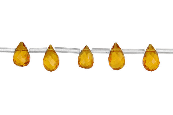 Amber Quartz Glass Beads - Faceted Briolette - 5x7mm - 16-inch - unbranded beads for jewelry making