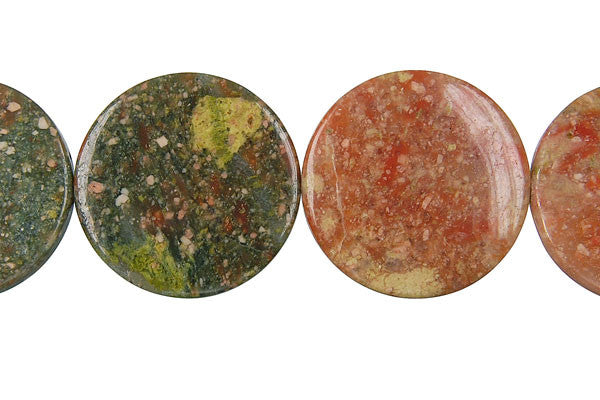 Unakite Beads - Coin - 30x30mm - 16-inch - unbranded beads for jewelry making