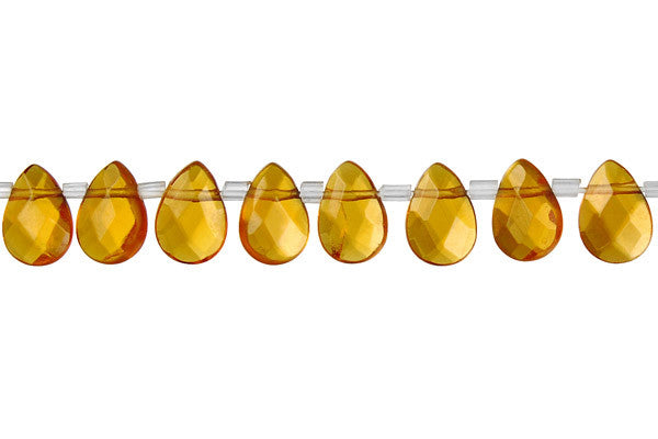 Amber Quartz Glass Beads - Faceted Flat Briolette - 6x9mm - 16-inch - unbranded beads for jewelry making