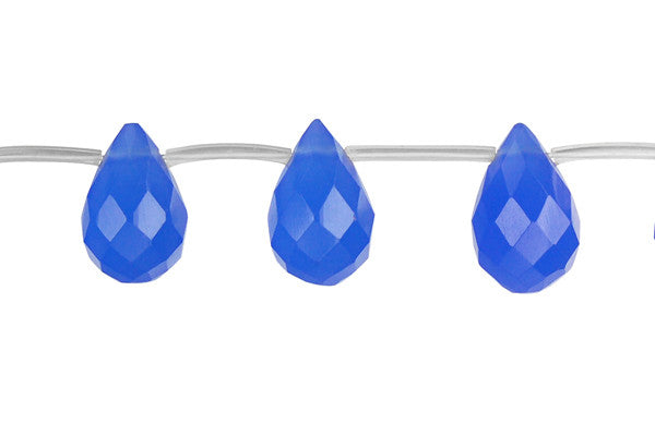 Blue Quartz Glass Beads - Faceted Briolette - 10x14mm - 16-inch - unbranded beads for jewelry making