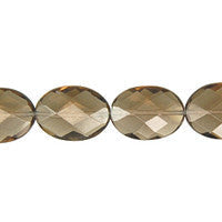 Smoky Quartz Glass Beads - Faceted Flat Oval - 12x16mm - 16-inch - unbranded beads for jewelry making