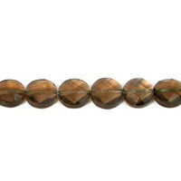 Smoky Quartz Glass Beads - Faceted Coin - 10x10mm - 16-inch - unbranded beads for jewelry making