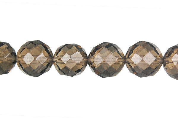 Smoky Quartz Glass Beads - Faceted Round - 12mm - 16-inch - unbranded beads for jewelry making