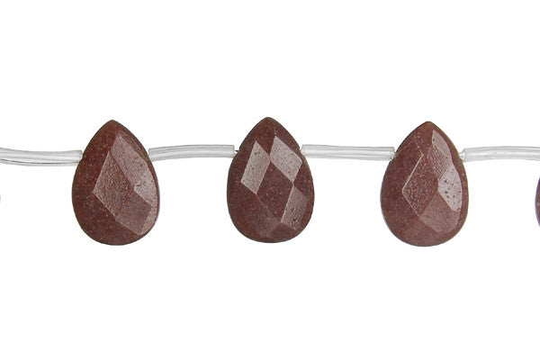 Chocolate Aventurine Beads - Faceted Flat Briolette - 10x14mm - 16-inch - unbranded beads for jewelry making