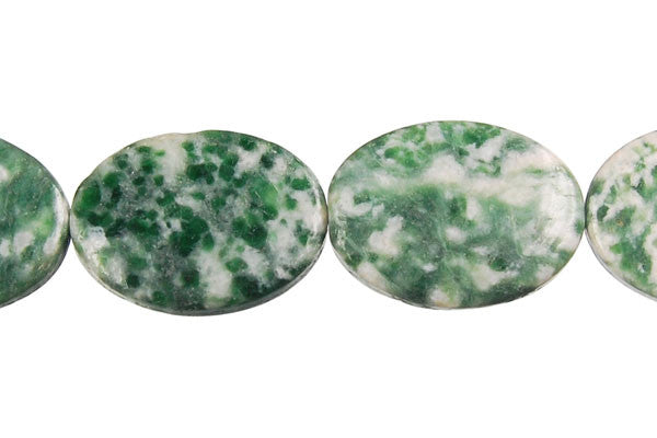 Green Spot Agate Beads - Flat Oval - 15x20mm - 16-inch - unbranded beads for jewelry making