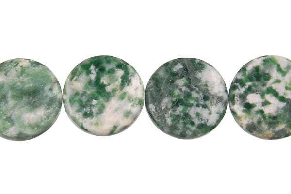 Green Spot Agate Beads - Coin - 14x14mm - 16-inch - unbranded beads for jewelry making