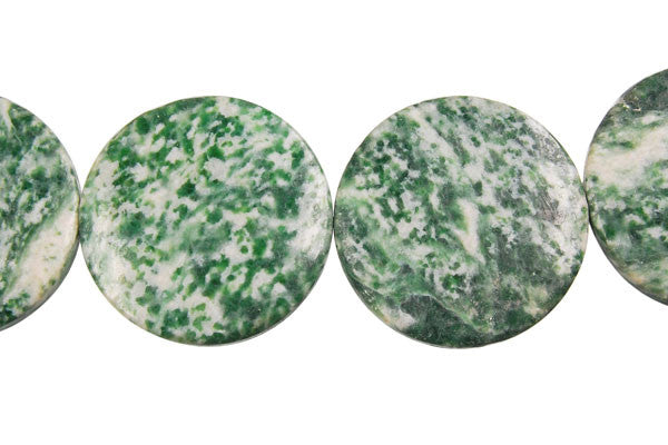 Green Spot Agate Beads - Coin - 30x30mm - 16-inch - unbranded beads for jewelry making