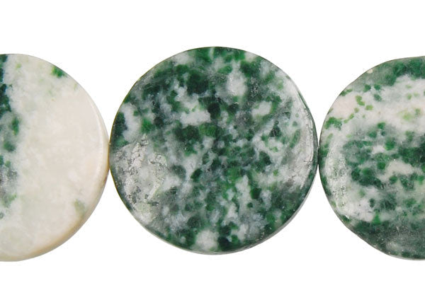 Green Spot Agate Beads - Coin - 25x25mm - 16-inch - unbranded beads for jewelry making