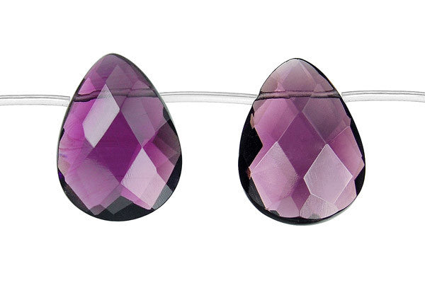 Amethyst Quartz Glass Beads - Faceted Flat Briolette - 18x25mm - 8-inch - unbranded beads for jewelry making