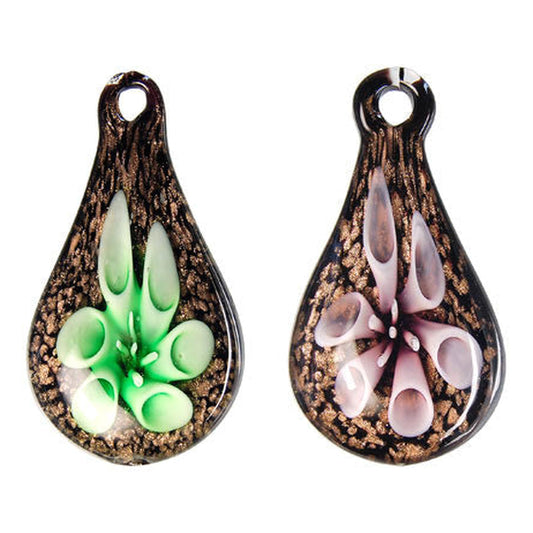 lampwork-art-glass-briolette-flower-pendants - enlarged variation overview