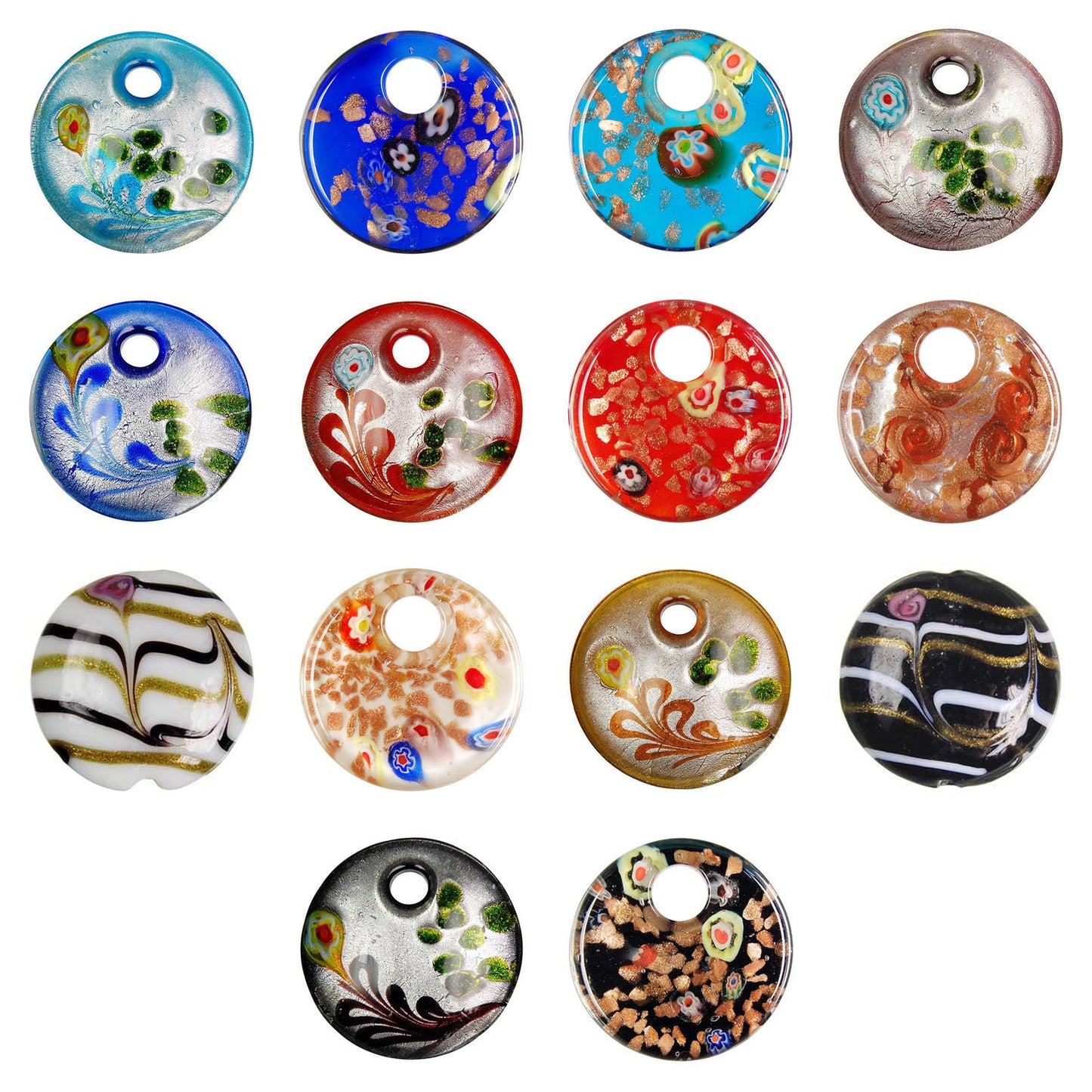 lampwork-art-glass-coin-pendants - enlarged variation overview