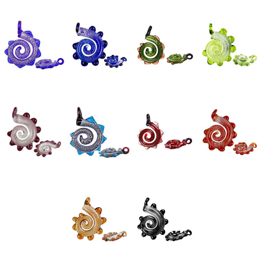 lampwork-art-glass-dinosaur-tail-pendants - enlarged variation overview