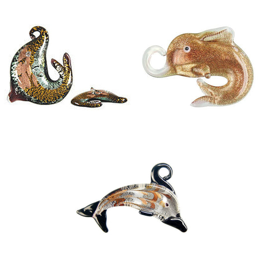 lampwork-art-glass-dolphin-pendants - enlarged variation overview