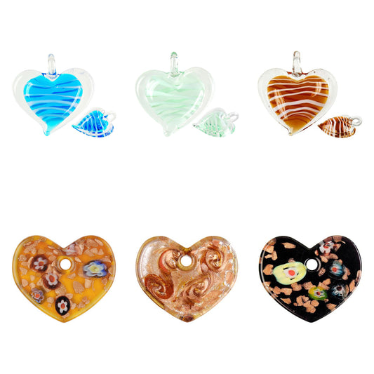 lampwork-art-glass-flat-heart-pendants - enlarged variation overview