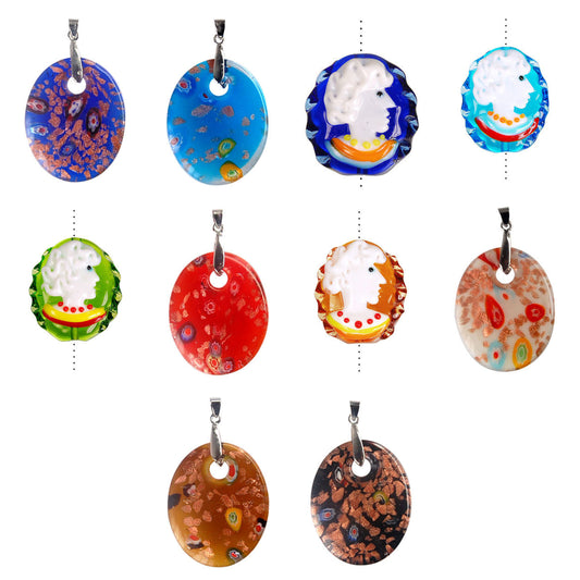 lampwork-art-glass-flat-oval-pendants - enlarged variation overview