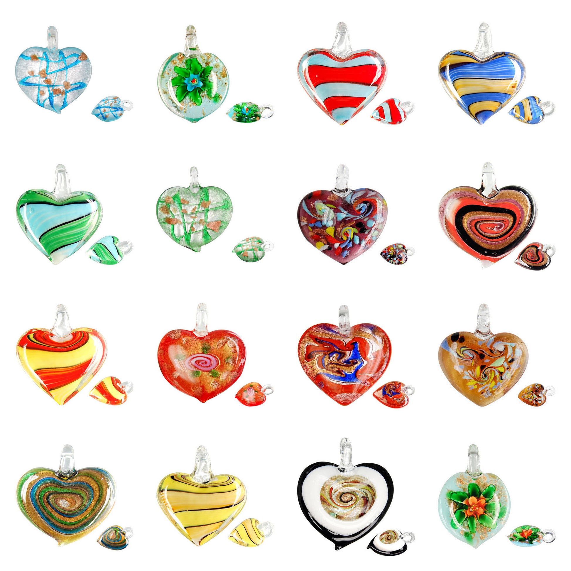 lampwork-art-glass-heart-pendants - enlarged variation overview
