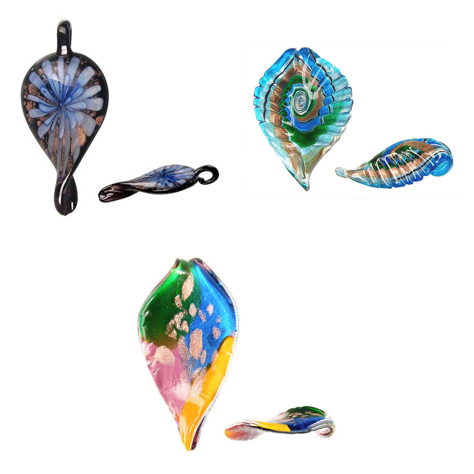 lampwork-art-glass-leaf-pendants - enlarged variation overview