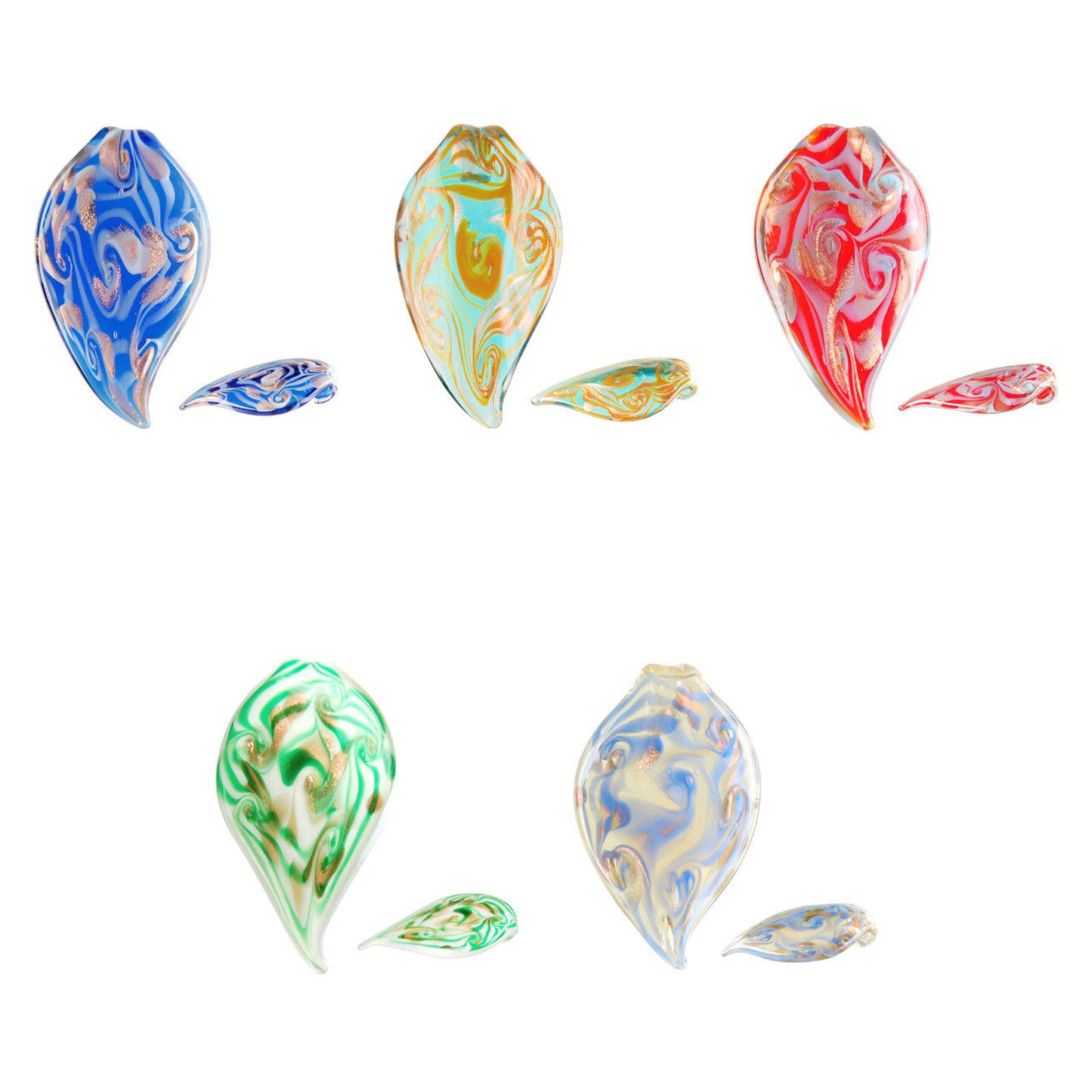 lampwork-art-glass-tongue-leaf-pendants - enlarged variation overview