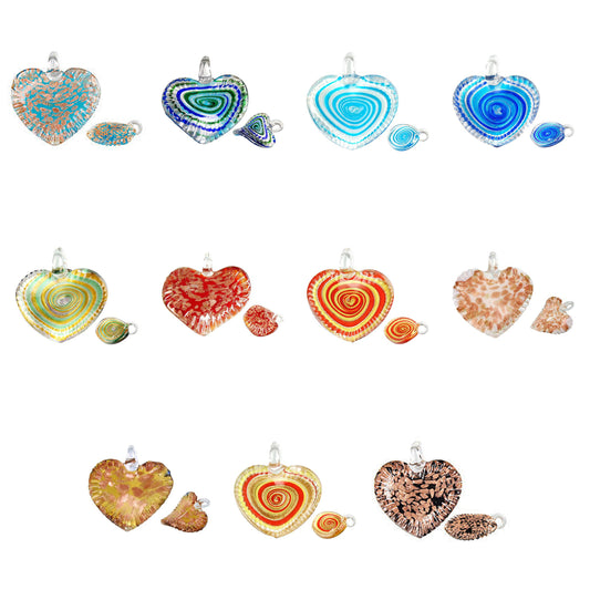 lampwork-art-glass-twisted-flat-heart-pendants - enlarged variation overview