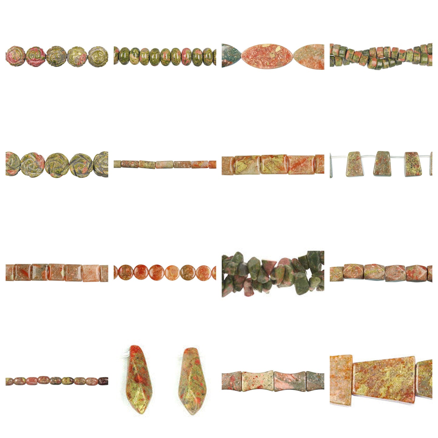 unakite-gemstone-beads - enlarged variation overview