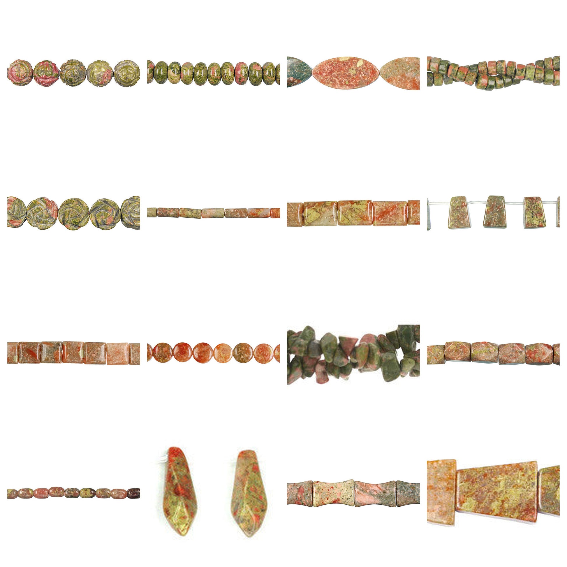 unakite-gemstone-beads - enlarged variation overview