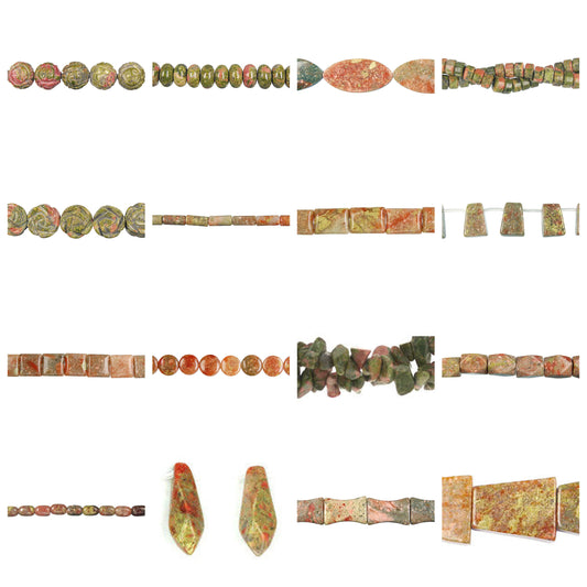 unakite-gemstone-beads - enlarged variation overview